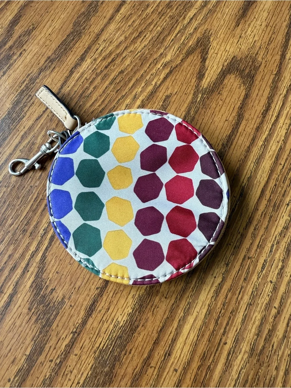 Franco Sarto Multicolor Geometric zip around round change coin purse with clip